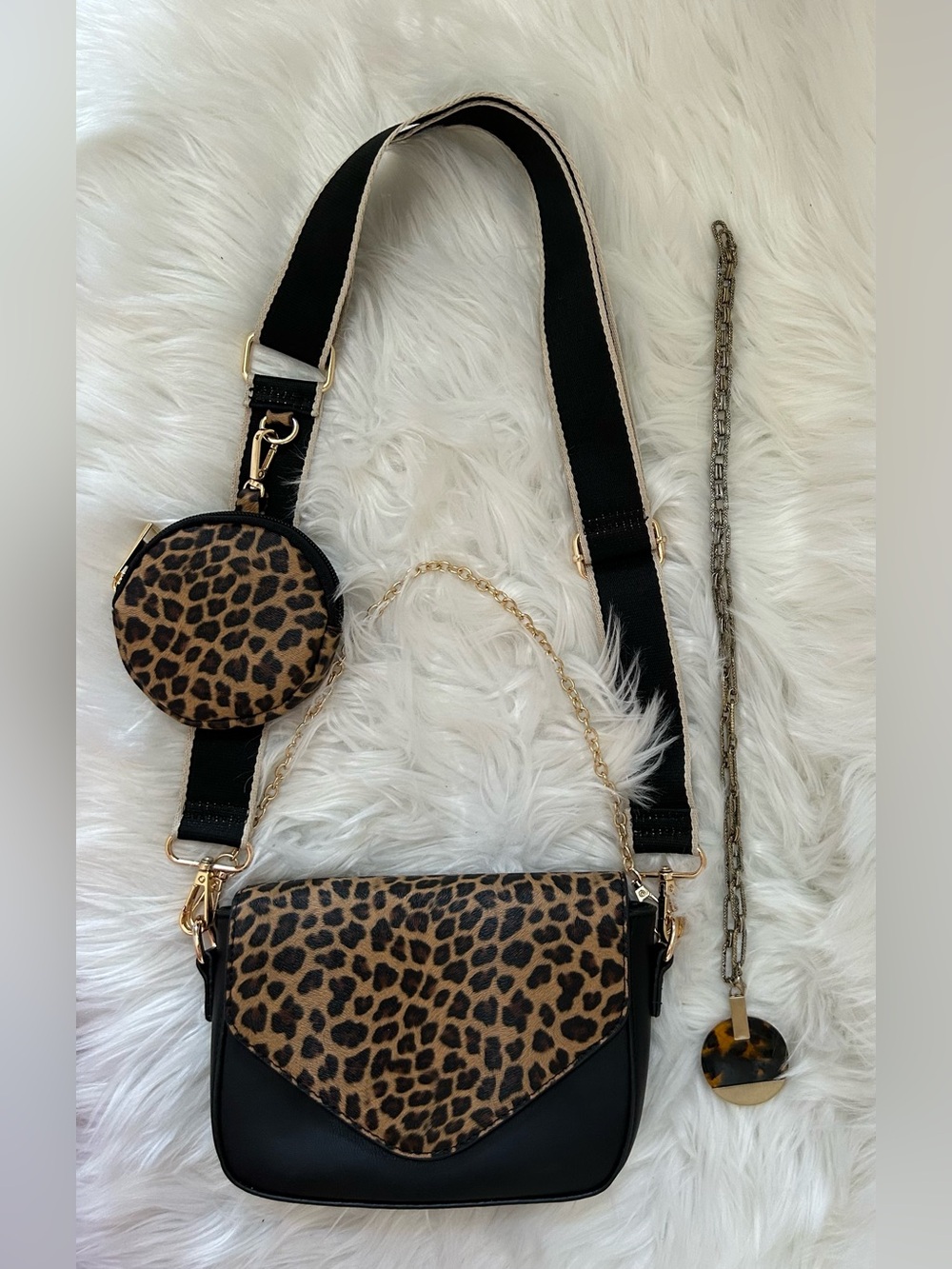 Never-Used Leopard Print Crossbody Purse + Necklace